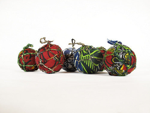 Red & Lime Textile Ball Ornament