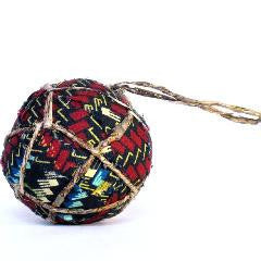 Red Geometric Textile and Banana Ball Ornament