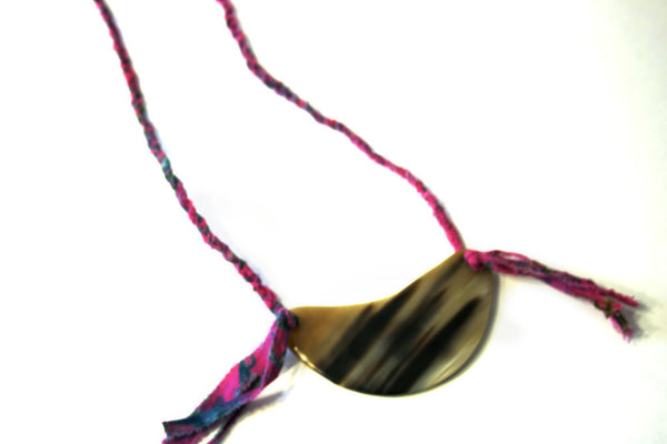 Cowhorn & Braided Textile Necklace