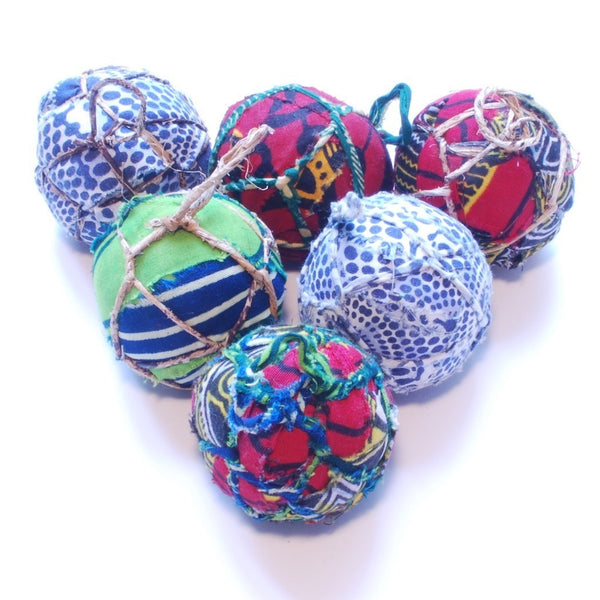Red & Lime Textile Ball Ornament