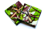Set of 4 Wine Coasters - Green & Brown